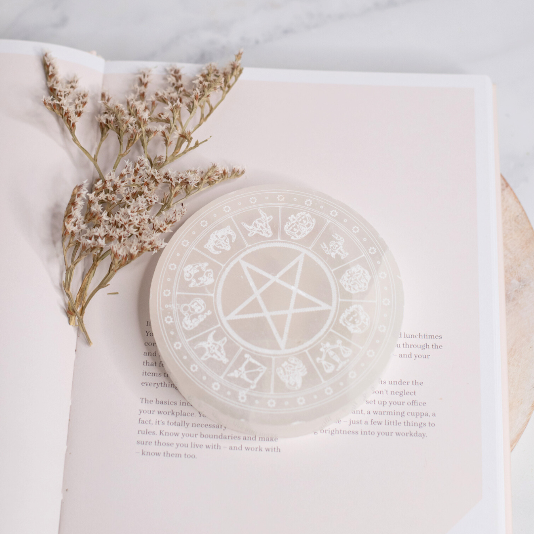 Selenite Zodiac Plate