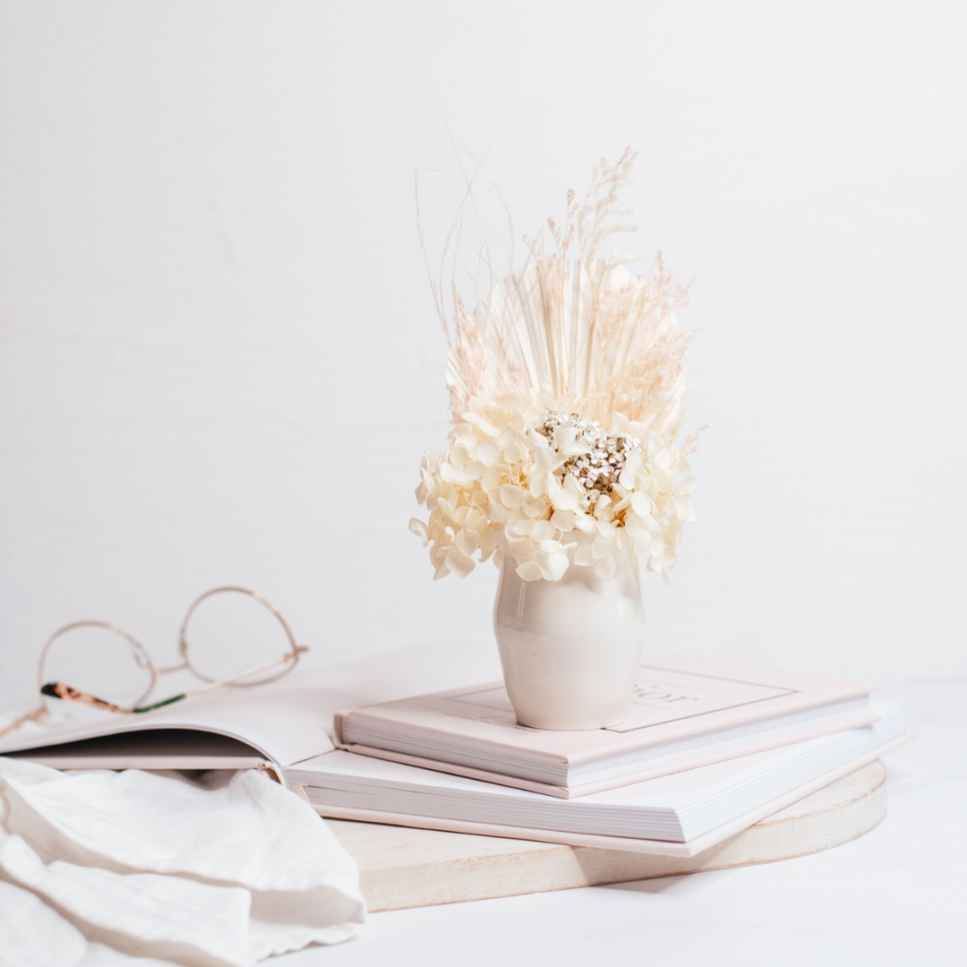 Handcrafted Pottery Vase with Everlasting Florals