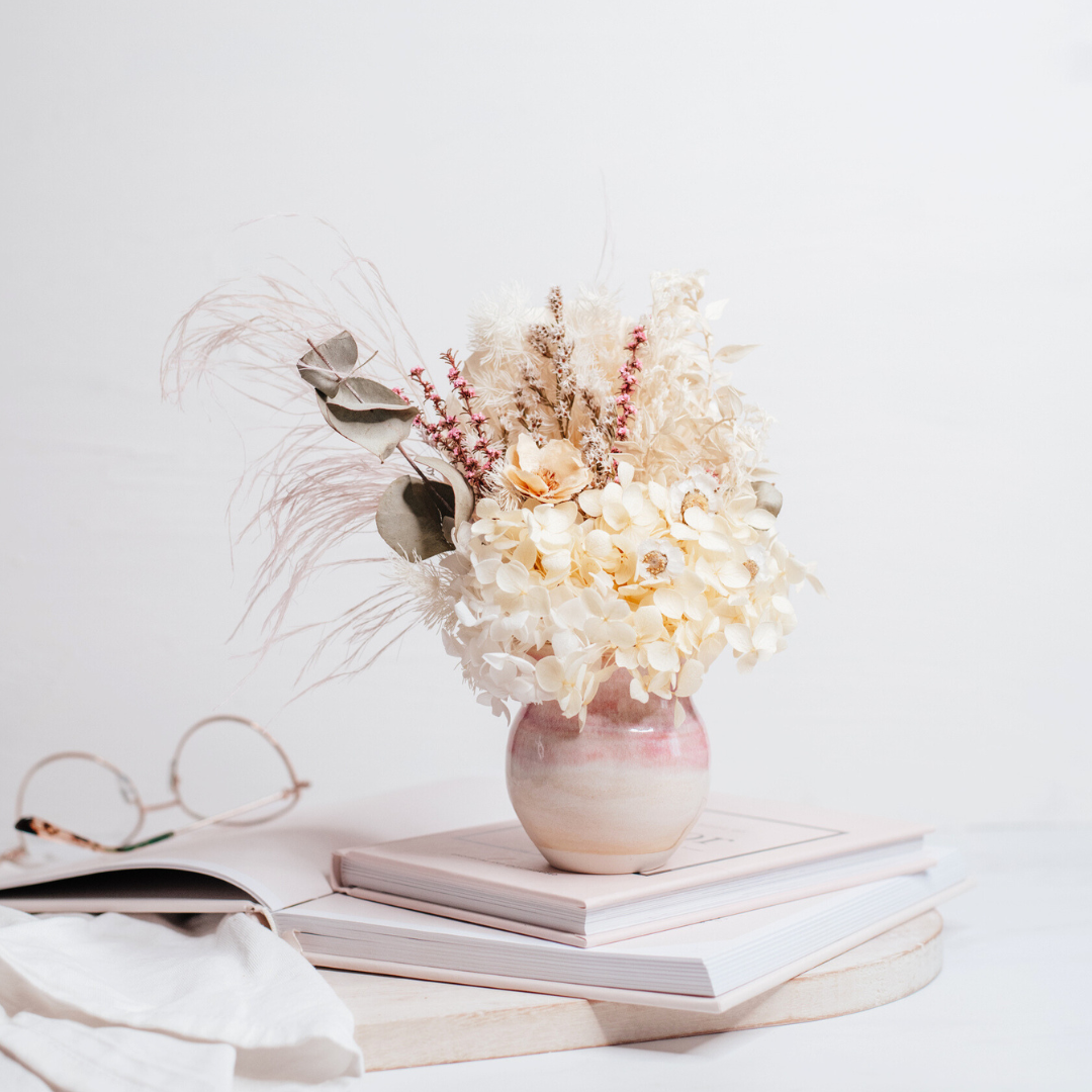 Everlasting Florals in Handcrafted Pottery Vase