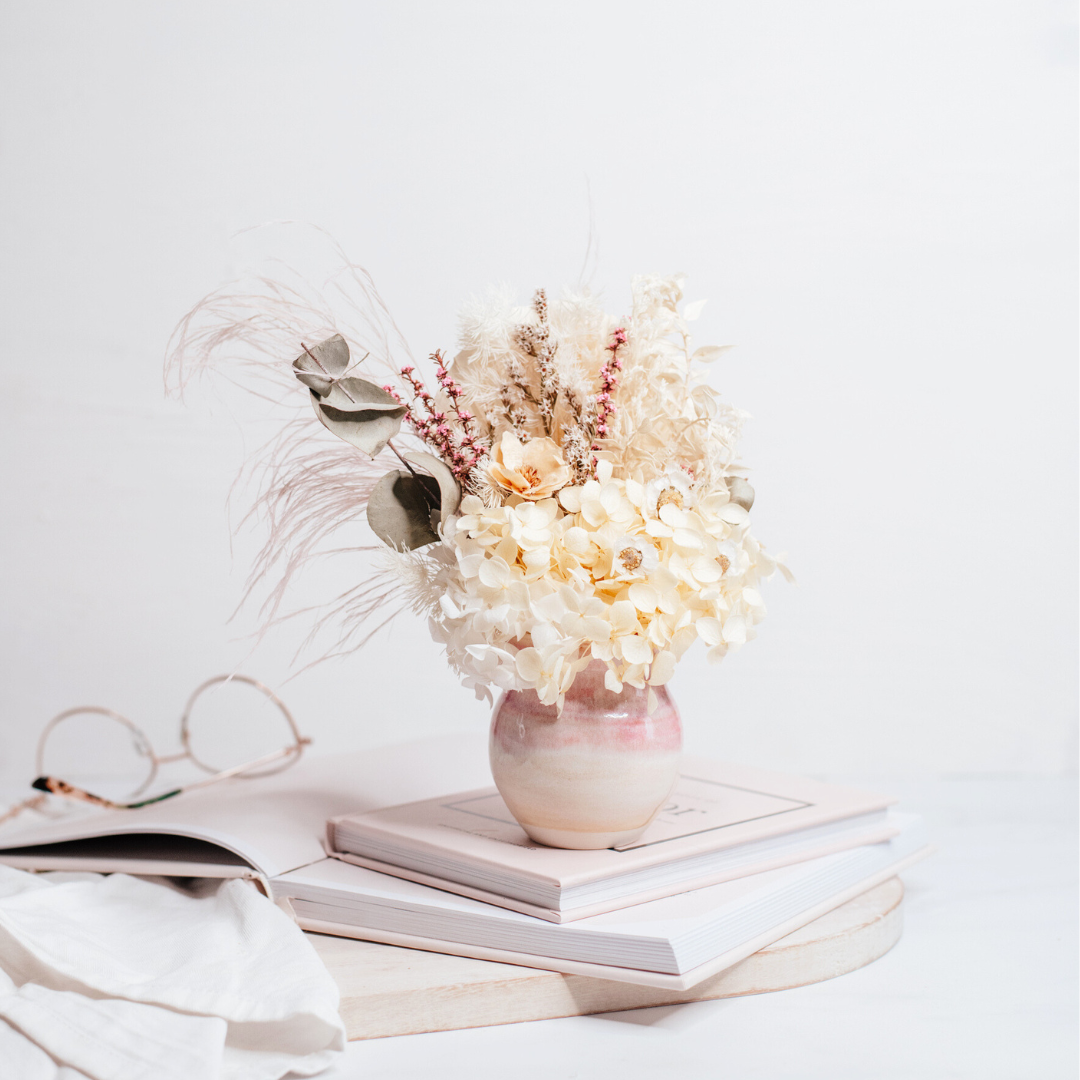 Everlasting Florals in Handcrafted Pottery Vase