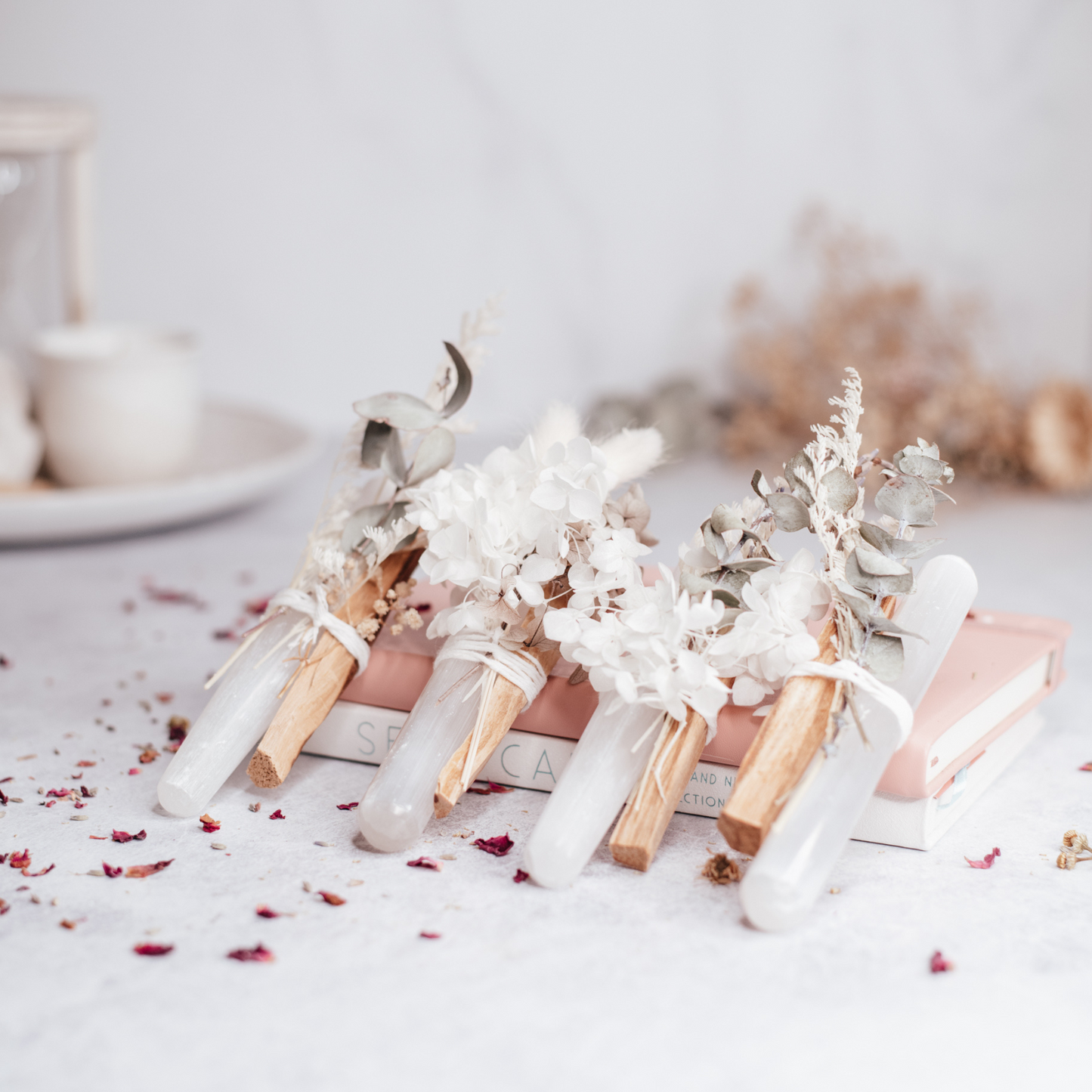 Selenite Floral Wand with Palo Santo Stick