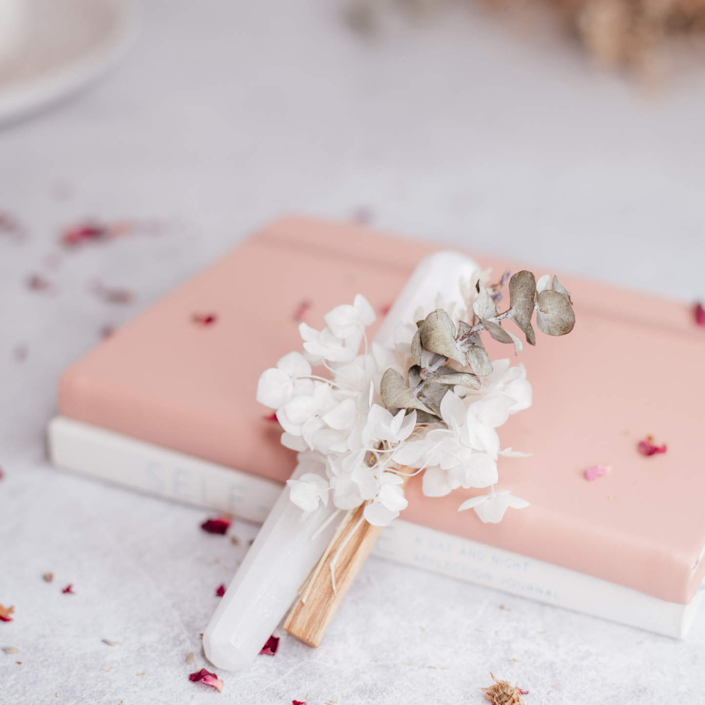 Selenite Floral Wand with Palo Santo Stick