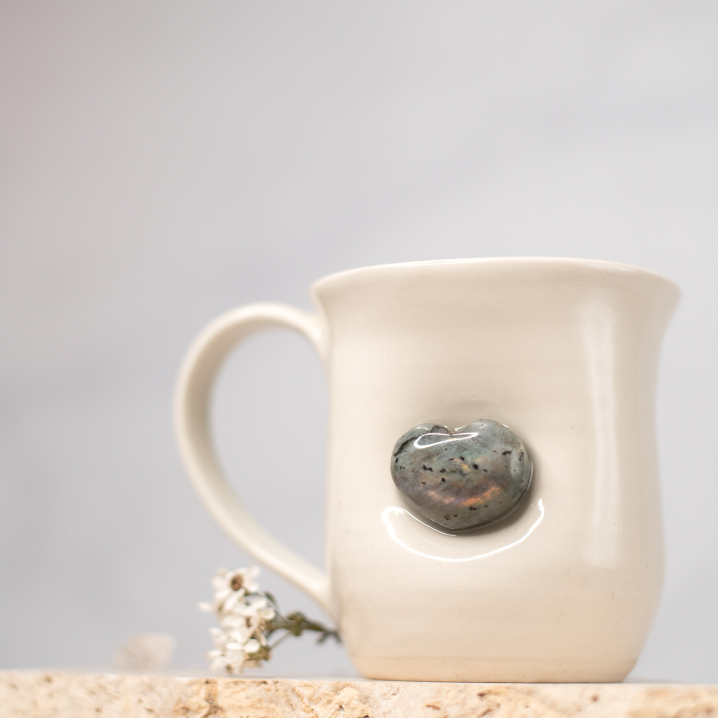 Handmade Labradorite Heart Crystal Infused Mug