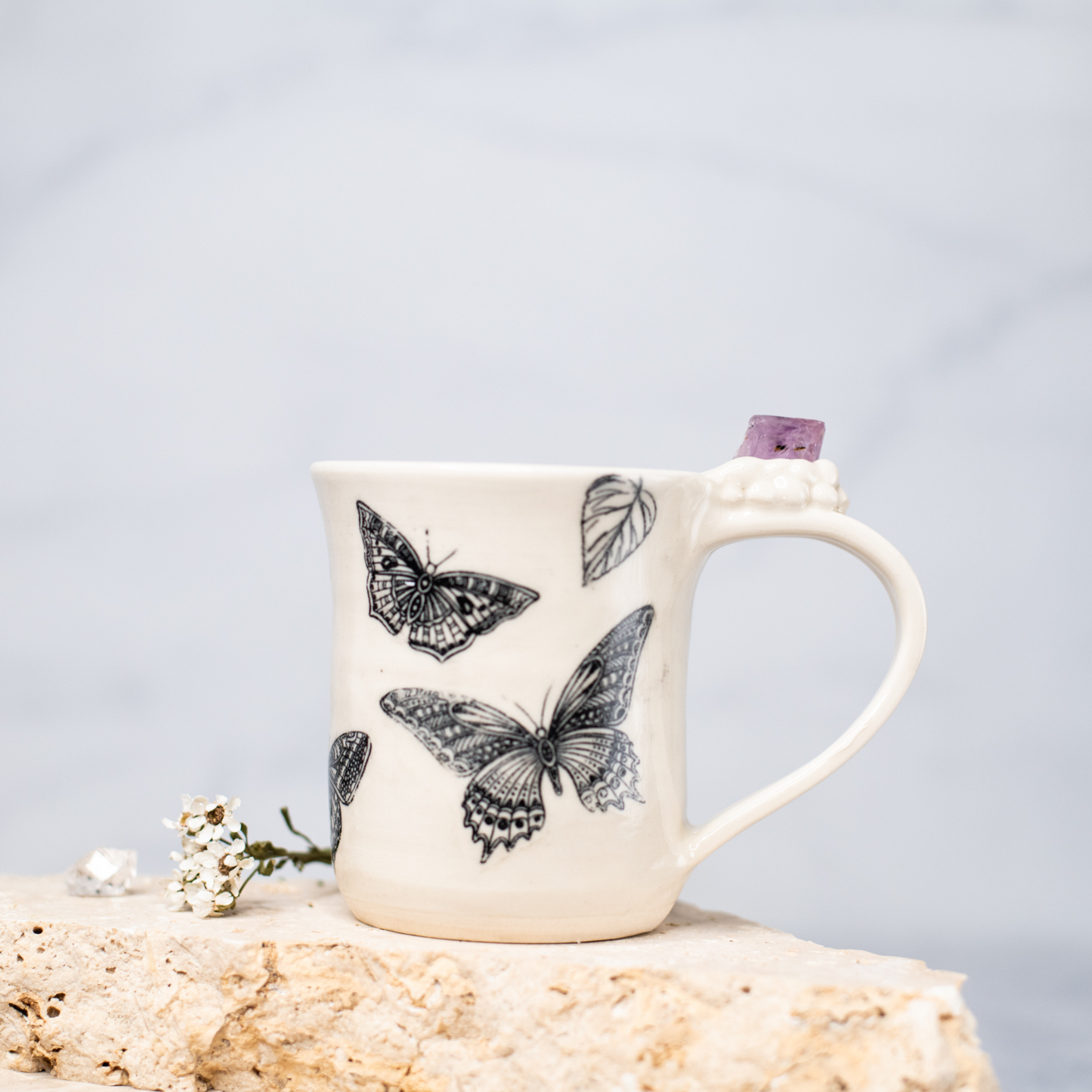 Handmade Amethyst Crystal Infused Butterfly Mug