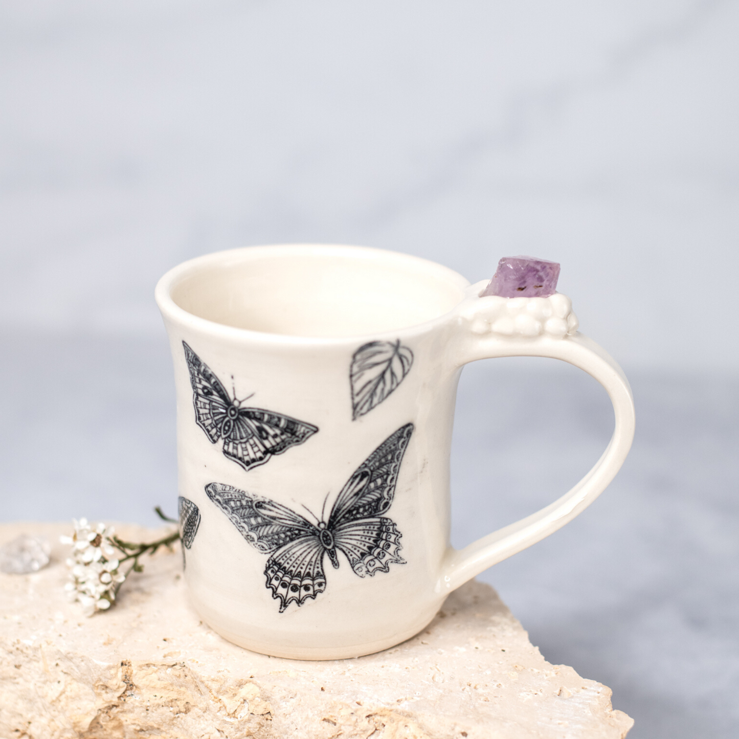 Handmade Amethyst Crystal Infused Butterfly Mug