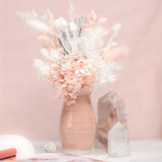 Handmade Ceramic Vase & Dried Floral Arrangement - Blushing Pinks