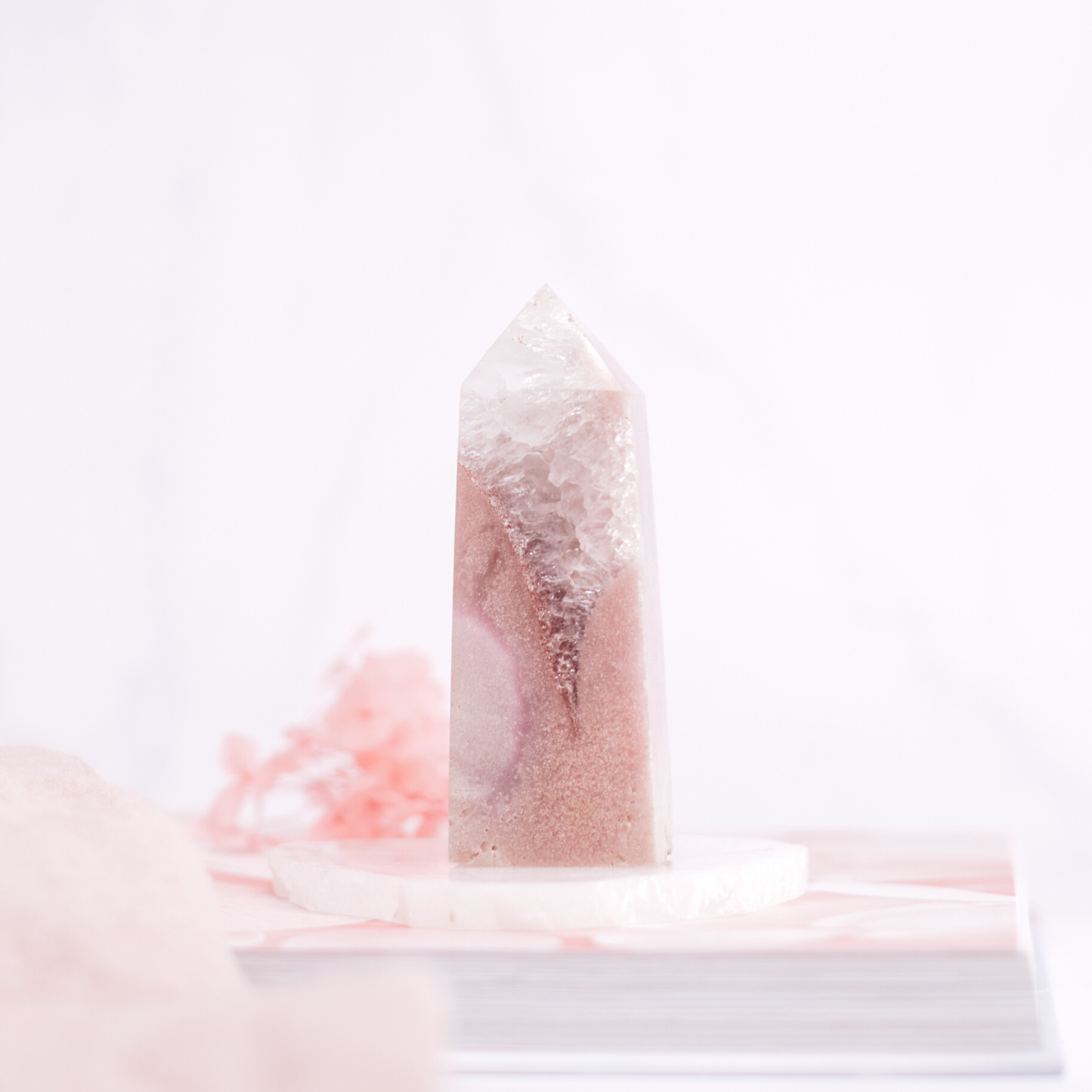 Pink Amethyst Tower with rainbow inclusions