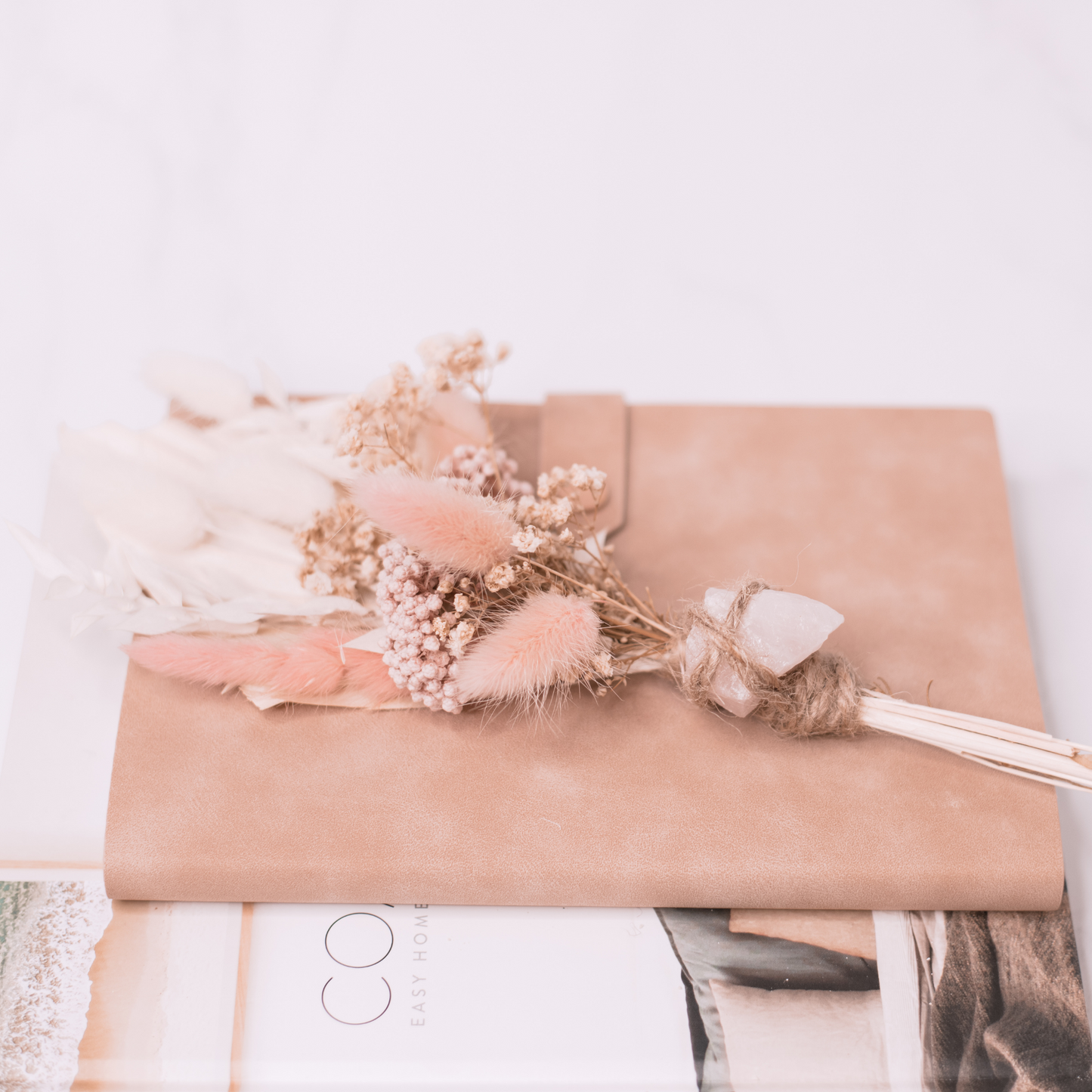 Dried Flower Arrangements with Rose Quartz Raw