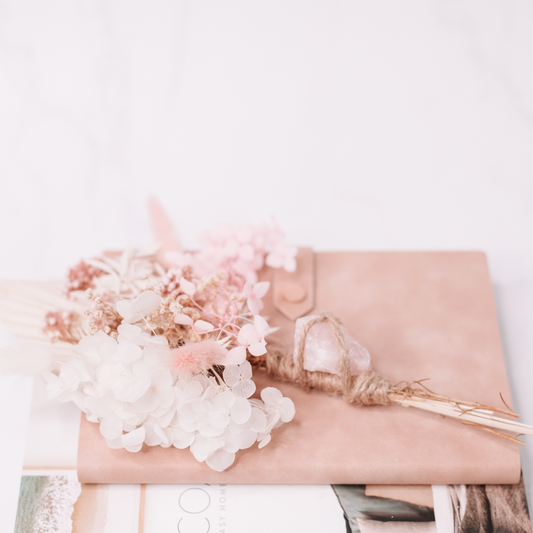 Dried Flower Arrangements with Rose Quartz Raw